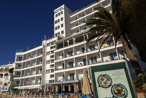 Hotel Balcon de Europa, Playa el Salon, Nerja, Andalusia, Spain, sign for Nautico beach club, Europe