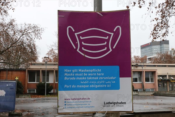 Sign indicating the masked pilgrimage in the city centre of Ludwigshafen (Rhineland-Palatinate)