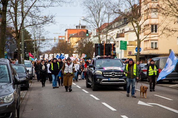 Karlsruhe, 10 December 2023: Large demonstration in favour of reappraisal of the coronavirus measures. A symbolic criminal complaint was filed against the members of the Bundestag who voted in favour of mandatory vaccination at the facilities