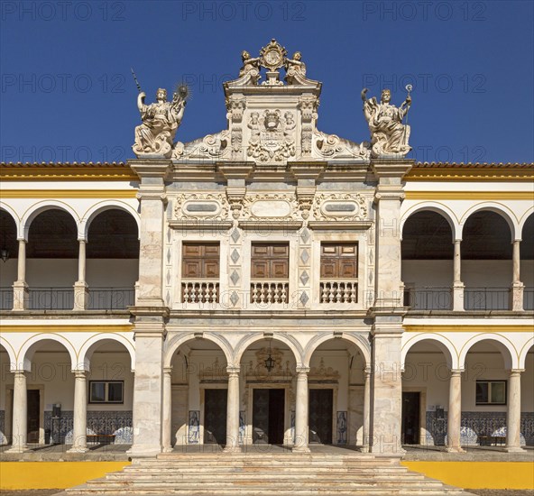 Facade of old chapel Colegio do Espirito Santo, historic courtyard of Evora University, Evora, Alto Alentejo, Portugal, Southern Europe, Europe