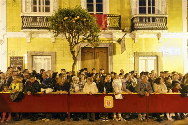 Spectators, crowd, passers-by, Semana Santa, procession, night shot, festivities in Tarifa, Spain, Europe