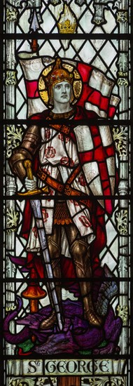 Stained glass window of Saint George, Saint Thomas church, Salisbury, Wiltshire, England, 1920, by James Powell and Sons