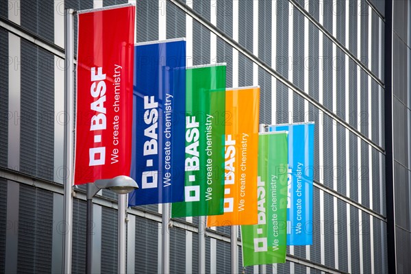 BASF flags in Ludwigshafen am Rhein