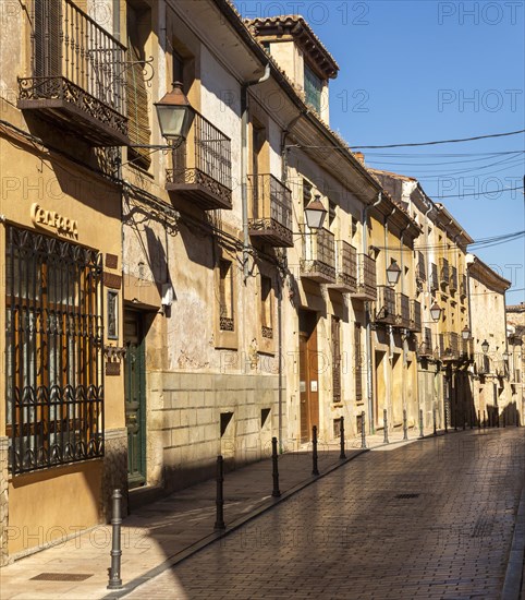 Calle Seminario historic street and buildings in centre of Siguenza, Guadalajara province, Spain, Europe