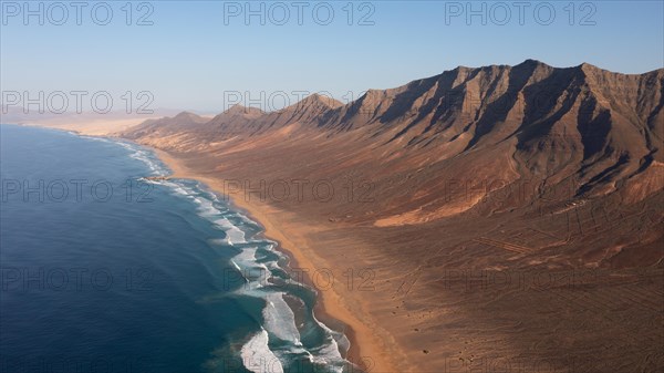 Playa de Cofete, Parque Natural Jandia, Jandia peninsula, aerial view, Canary Islands, Fuerteventura, Spain, Europe
