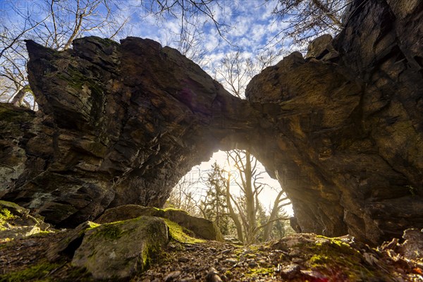 The Hohle Stein, a rock gate about three metres high and about four metres wide near Oelsen (area natural monument), Oelsen, Saxony, Germany, Europe