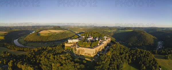 Aerial view of Koenigstein Fortress in Saxon Switzerland, Koenigstein, Saxony, Germany, Europe