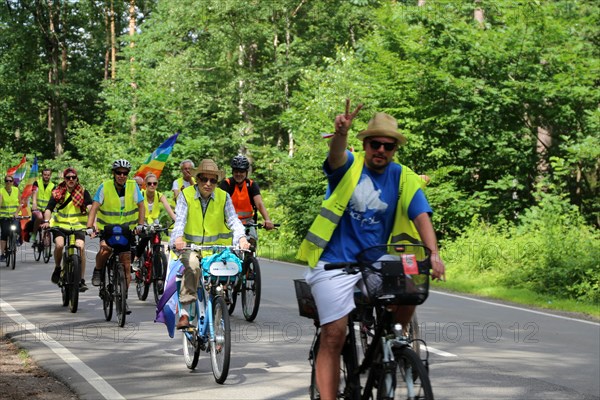 Ramstein 2021 peace camp bicycle demonstration: A bicycle demonstration took place on Saturday under the motto Stop Ramstein Air Base, organised as a rally from the starting points in Kaiserslautern, Kusel, Pirmasens and Homburg