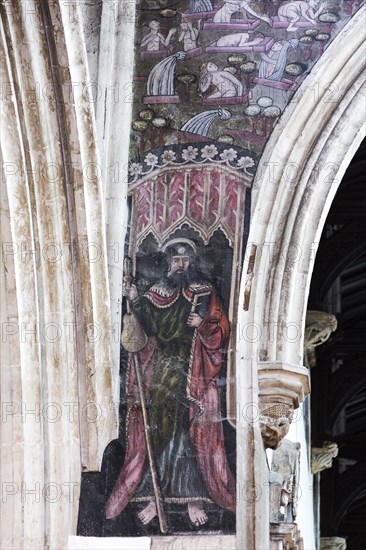 Medieval doom painting of the Day of Judgement, Church of Saint Thomas, Salisbury, Wiltshire, England, UK, Saint James