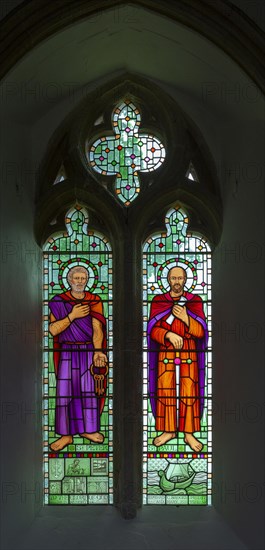 Stained glass window of Saint Peter and Saint Paul, Thorpe Morieux church, Suffolk, England, UK by Meg Lawrence, 2002