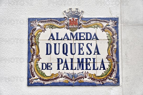 Street sign, Azulejos, Cascais, Lisbon, Portugal, Europe