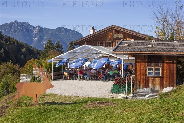 Graseck Alm with Berggasthof Kaiserschmarrn Alm, Garmisch-Partenkirchen, Werdenfelser Land, Upper Bavaria, Bavaria, Germany, Europe