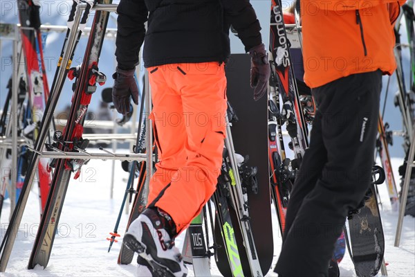 Full ski rack in the ski area of Serfaus, Fiss, Ladis (Tyrol)