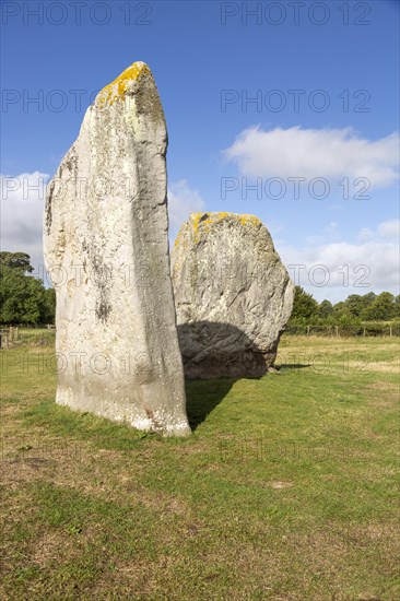 Male and female standing stones in the Cove at neolithic stone circle henge prehistoric monument, Avebury, Wiltshire, England UK
