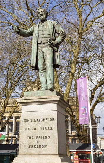 John Batchelor 1820-1883 statue, Victorian businessman and politician, the Friend of Freedom, Cardiff, South Wales, UK