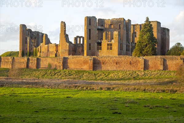 Winter evening light on walls of Kenilworth Castle, Warwickshire, England, UK