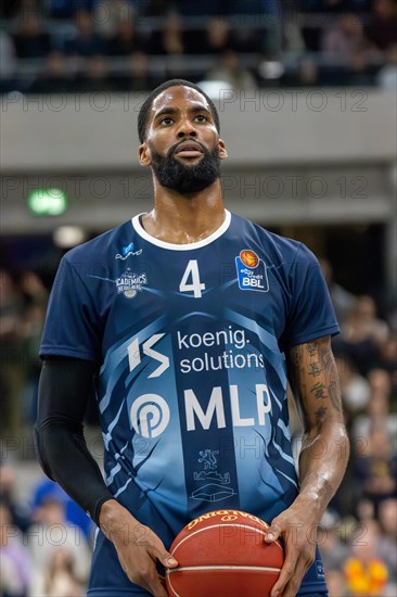 09.02.2024, easy Credit BBL, German Basketball League, Matchday 20) : MLP Academics Heidelberg against Basketball Lions Braunschweig (final score 76:94) . Free throw by Elijah Childs (Heidelberg)