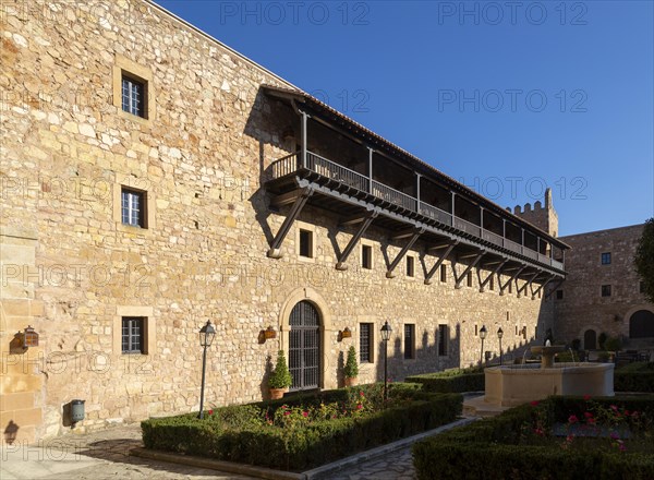 Courtyard of castle Parador hotel, Siguenza, Guadalajara province, Spain, Europe