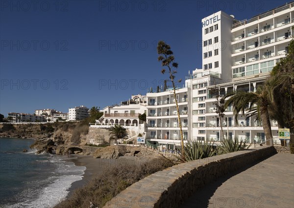 Hotel Balcon de Europa, Playa el Salon sandy beach, Nerja, Andalusia, Spain, Europe