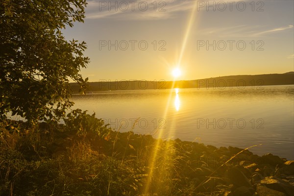 Lake Berzdorf is located on the southern city limits of Goerlitz in Upper Lusatia. It consists of the residual hole of the former Berzdorf open-cast lignite mine, which was flooded from 2002 to early 2013, Goerlitz, Saxony, Germany, Europe