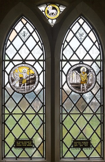 Church of John the Baptist, Barnby, Suffolk, England, UK stained glass roundel window by Margaret Edith Aldrich Rope, Saint John the Baptist