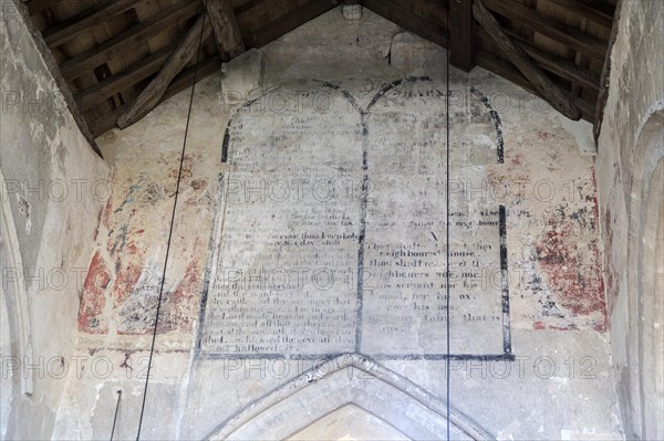 Historic interior of church of Saint John, Inglesham, Wiltshire, England, UK under the care of the Churches Conservation Trust