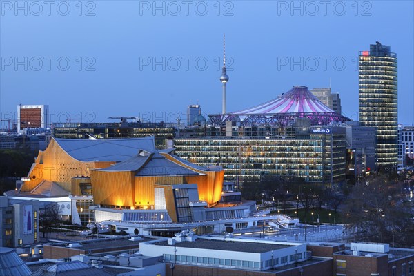 Philharmonie, Sony Center, DB Tower at Potsdamer Platz, Berlin, 26.04.2021