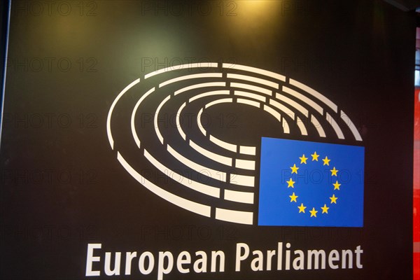 Logo of the European Parliament, taken in Strasbourg, France, Europe