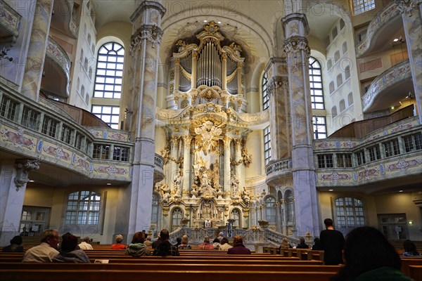 Church of Our Lady, baroque chancel with organ, Dresden, Saxony, Germany, Europe