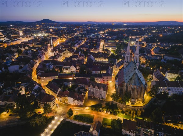 Aerial view of the old town of Goerlitz in the evening in Upper Lusatia, Goerlitz, Saxony, Germany, Europe