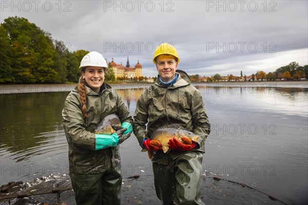 Fish and forest festival, fishing in the Moritzburg castle pond