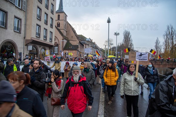 Strasbourg, France: Large demonstration for freedom against the corona measures and the vaccination pressure in France, Germany and other parts of Europe. The demonstration was organised by the peace initiative Europeansunited