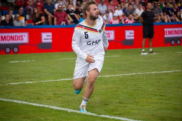 Fistball World Championship from 22 July to 29 July 2023 in Mannheim: The German national team won its opening match against Namibia with 3:0 sets. Here in the picture: Jonas Schroeter from TSV Pfungstadt