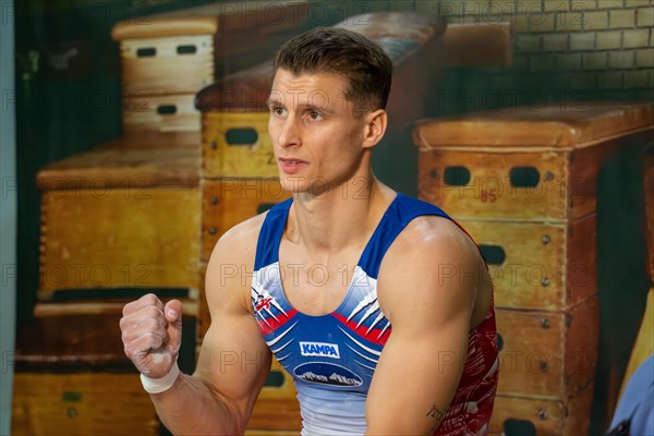 Heidelberg, 9 September 2023: Men's World Cup qualification in conjunction with a national competition against Israel. Lukas Dauser after his routine on the floor