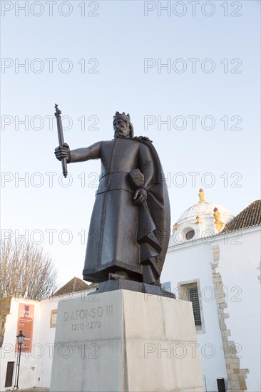 Statue of King Alfonso III (1210-1279) in the old town are of Faro, Algarve, Portugal, Europe