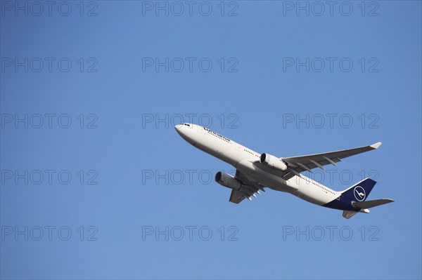 A Lufthansa passenger aircraft takes off from Frankfurt Airport