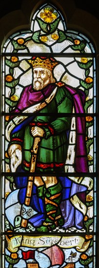 Stained glass window church of Saint Peter and Paul, Felixstowe, Suffolk, England, UK, King Sigebert