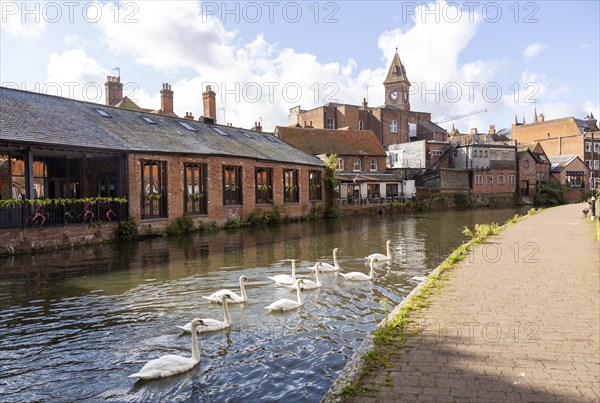 Kennet and Avon canal in the town centre of Newbury, Berkshire, England, UK
