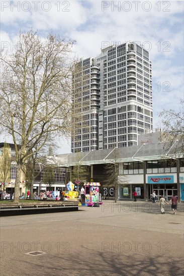 The David Murray John Building, better known as the Brunel Tower, in central business district of Swindon, Wiltshire, England, UK