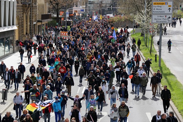 Lateral thinker demonstration in Stuttgart. The motto of the demonstration was Fundamental rights are not negotiable