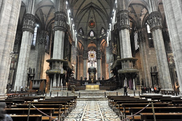 Interior, Milan Cathedral in white marble, Lombardy, Italy, Europe