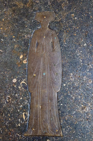 Historic Tudor brass floor grave memorial, Holy Trinity Church, Long Melford, Suffolk, England, UK