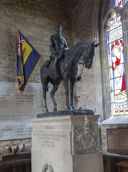 Equestrian statue of Edward Horner by Sir Alfred Munnings (on a base by Lutyens), Mells church, Somerset, England, UK