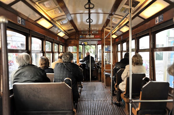 Interior view, tram line 28, Alfama neighbourhood, Lisbon, Lisboa, Portugal, Europe