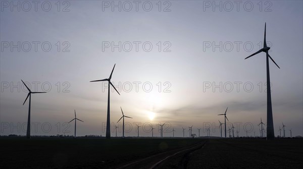 Windmills in a wind farm, Nauen, 03/03/2021