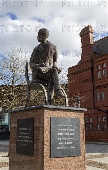 Ivor Novello 1893-1951 bronze sculpture statue, Cardiff Bay, Cardiff, South Wales, UK by Peter Nicholas 2013