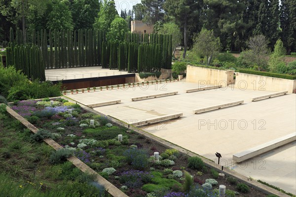 Generalife Theatre, Teatro Del Generalife, empty open-air theatre, Alhambra, Granada, Andalusia, Spain, Europe