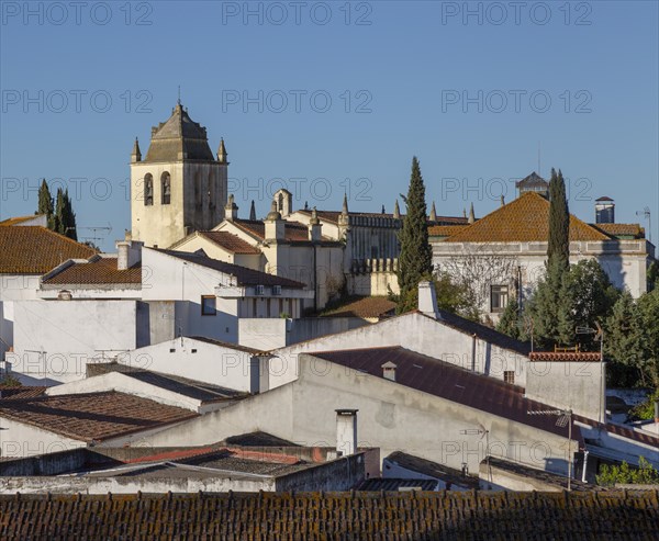 View over rooftops of buildings in village of Alvito, Beja District, Baixo Alentejo, Portugal, Southern Europe, Europe