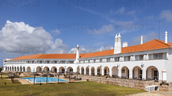 Panoramic view of Pousada do Infante hotel building, Sagres, Algarve, Portugal, southern Europe, Europe