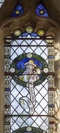 Stained glass window of Prophet Micah in church of Saint Margaret, South Elmham, Suffolk, England, UK c 1917